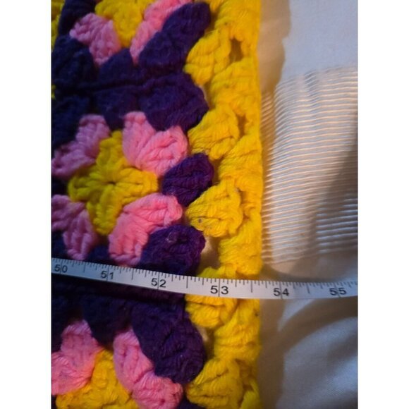 Vintage Handmade Groovy Psychedelic Flower Crochet Throw Blanket - Picture 9 of 10